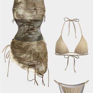 Chic Tan Bikini Set with Sheer Cover-Up